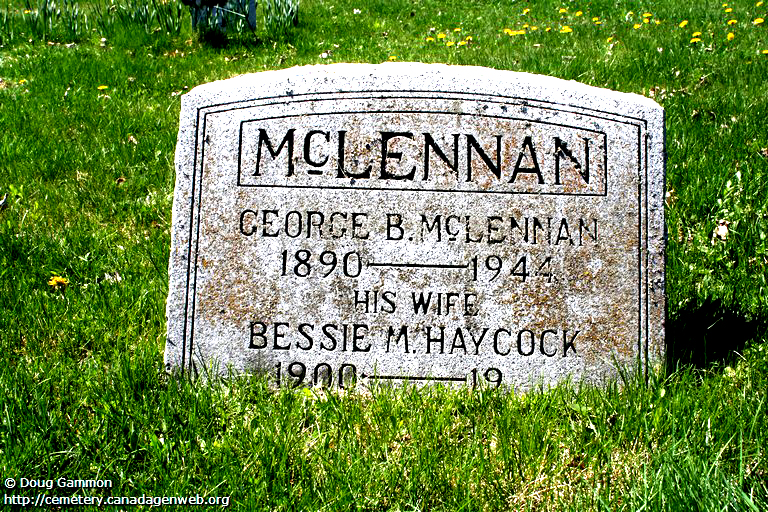 Photo of headstones/George B McLennan 1890-1944 hdstn Gillies cem Elgin co ON